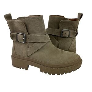 Lucky Brand Elyton Boots Suede Leather Tan Lug Sole Chunky Boots Size 9